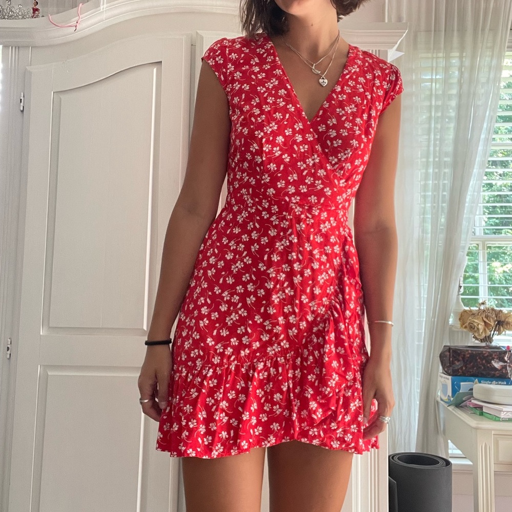 JCrew Mercantile 00 Red and White Floral Dress